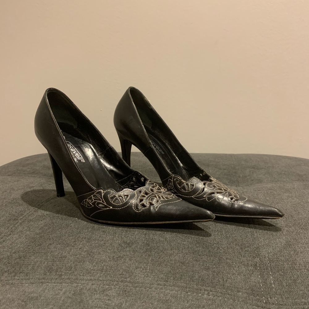 Black leather Italian heels